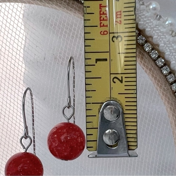 𝅺ORANGISH Red Fire Crackle Agate Dangle Earrings - Picture 5 of 14